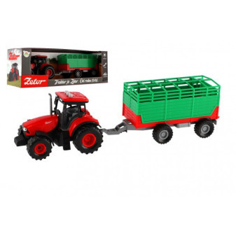 Traktor Zetor s vlekom plast 36cm na zotrvačník na bat. so svetlom so zvukom v krabici 39x13x13c