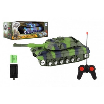 Tank RC plast 25cm 40MHz na baterie+dobíjecí pack se zvukem se světlem 2 barvy v krabici 27x11x1