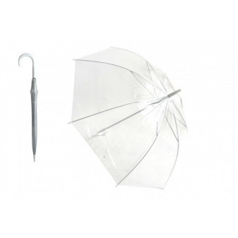 Deštník průhledný bílý svatební plast/kov 82cm v sáčku