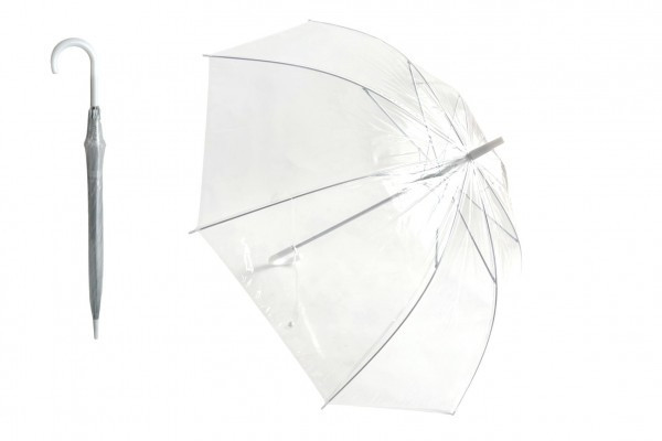 Dáždnik priehľadný biely svadobný plast/kov 82cm v sáčku