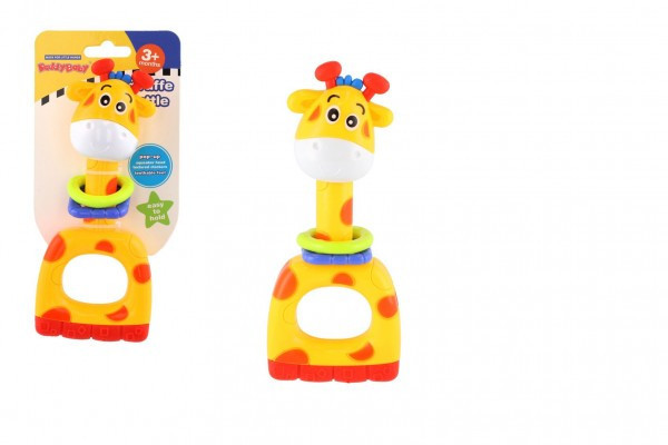Chrastítko/kousátko/pískátko žirafa plast 7x16cm na kartě 3m+