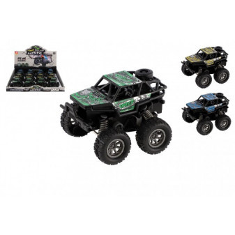 Auto OFF-ROAD kov/plast 7x8,5cm na zotrvačník 3 farby 12ks v boxe