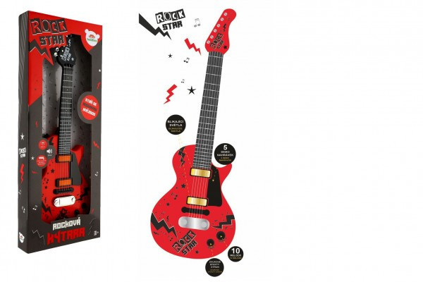 Gitara elektryczna ROCK STAR plastik 58cm na baterie z dźwiękiem, światło w pudełku 24x62x5.5cm
