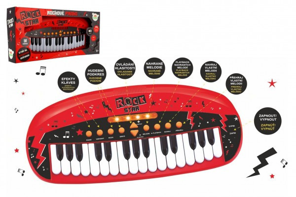 Fortepian ROCK STAR 31 klawiszy plastikowy 46cm na baterie z dźwiękiem, światło w pudełku 52x24x8cm