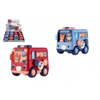 Autobus policejní plast 7x8cm na setrvačník 2 barvy 12ks v boxu