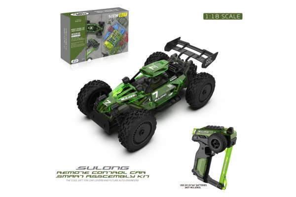 Auto RC buggy plast 22cm stavebnica 24MHz na batérie zelené v krabici 34x25x7cm
