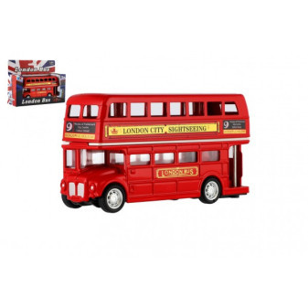 Autobus 'Londýn' červený patrový kov/plast 12cm na zpětné natažení v krabičce 17x13,5x6cm