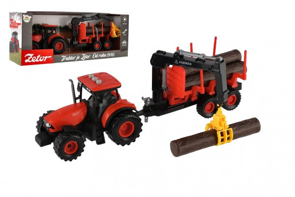 Traktor Zetor s vlekem s naklád. ramenem plast 36cm na setrvačník na bat. se svět. se zvuk. v kr