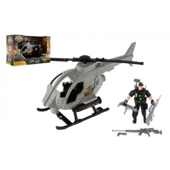 Helikopter/helikopter wojskowy z żołnierzem plastikowy z akcesoriami w pudełku 28x18x12cm