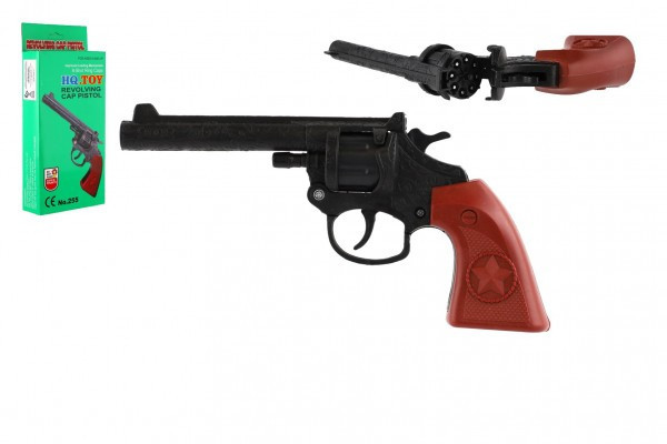 Rewolwer/pistolet na kapsułki 8 naboi plastikowy 20cm w pudełku 11,5x23x3,5cm