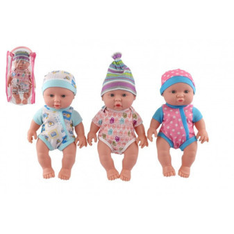 Miminko/miminko pevné tělo plast 25 cm na baterie se zvukem 3 druhy v plastové taštičce 13x28x7c