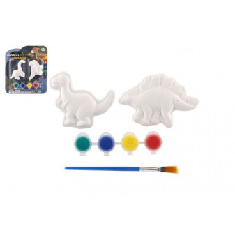 Kreatywny gipsowy zestaw do malowania dinozaurów z farbkami z pędzelkiem, mix gatunków na karcie 17x19x1,5cm