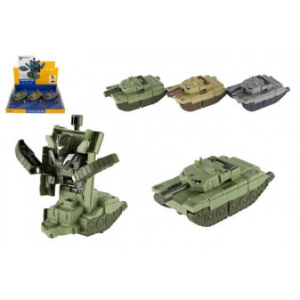 Transformer tank/robot plast 14cm na zotrvačník 3 farby 9ks v boxe