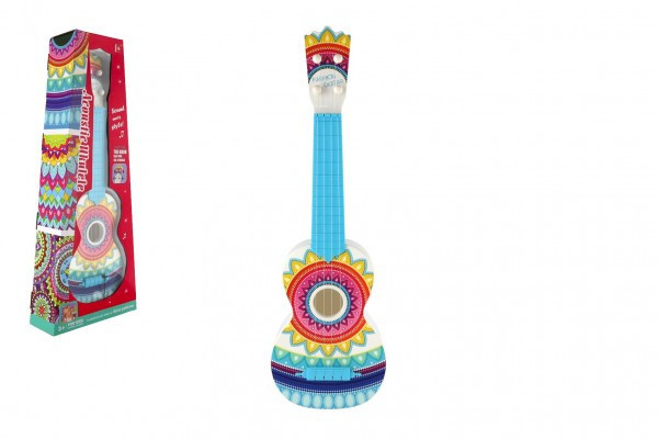Plastikowa gitara/ukulele 55cm z kolorową kostką w pudełku 24x59x8cm