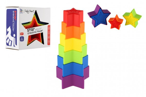 Puzzle gwiazda-wieża/piramida kolorowe 6 szt. plastikowe w pudełku 12x12x6,5cm 18m+