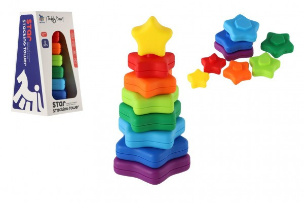 Puzzle gwiazda wieża/piramida kolorowe 8 szt. plastik w pudełku 9x17x9cm 18m+