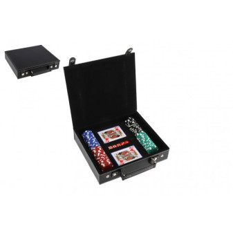 Zestaw do pokera 100 szt. + karty + kostki w etui w pudełku 28x25x8cm
