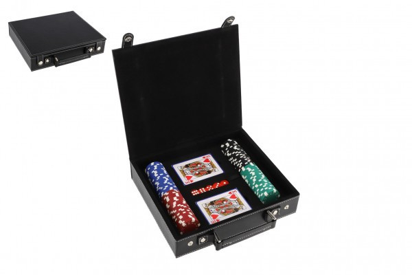 Poker sada 100ks + karty + kocky v kufríku v krabici 28x25x8cm