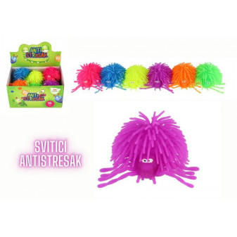 Míček pavouk antistresový mačkací silikon 10cm na baterie se světlem 6 barev v sáčku