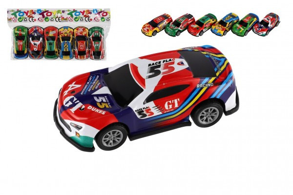 Auto závodní 6ks kov/plast 7cm na zpětné natažení v sáčku
