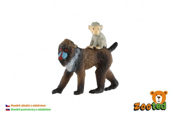 Mandril rýholící samice s mládětem zooted opice plast 6cm v sáčku