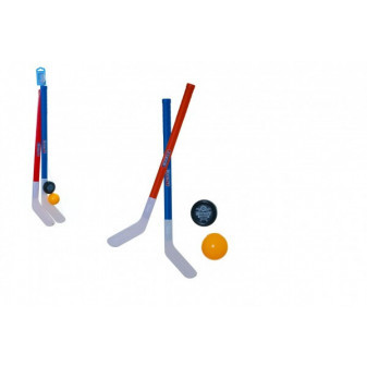 Hokejka pozemní 2ks plast 72cm + floorbalový míček +plastový puk v síťce