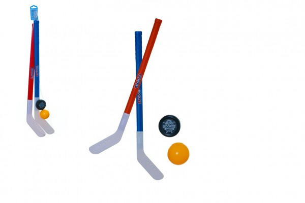 Hokejka pozemná 2ks plast 72cm + florbalová loptička + plastový puk v sieťke