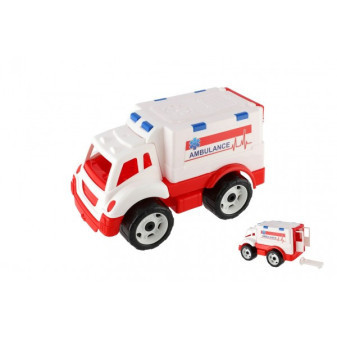 Auto ambulance plast na volný chod v síťce 20x19x32cm