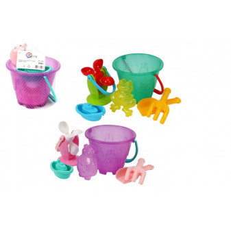 Sada na písek a k vodě plast kbelík, mlýnek s doplňky v síťce 20x19cm