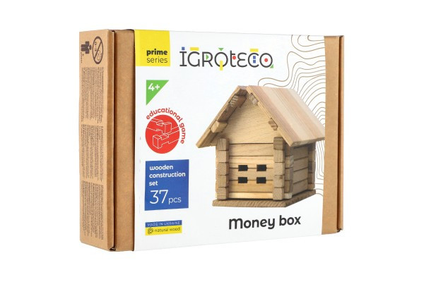 Zestaw budowlany domek drewniany 37 sztuk w pudełku 22x16,5x6cm