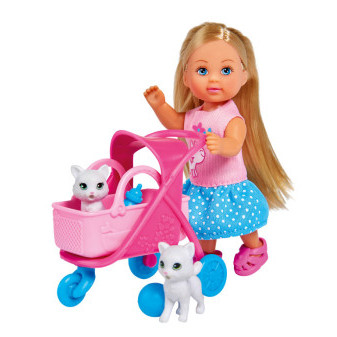Lalka Evička z wózkiem dla kotów