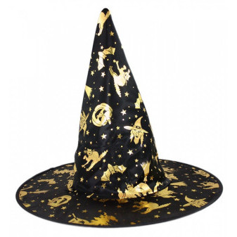 Dětský klobouk čarodějnice zlatý dekor