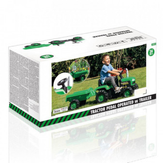Dětský zelený šlapací traktor s vlečkou