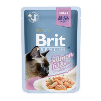Saszetka Delikatnych Filetów Brit Premium Cat w Sosie Z Łososiem do Sterylizacji 85g