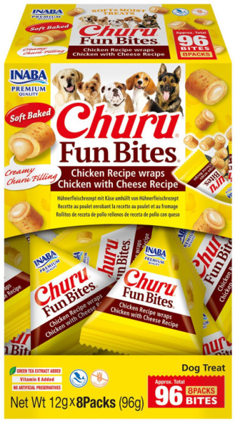Dog Churu Fun Bites - Chicken Recipe wraps Chicken with Cheese Recipe 8x12g