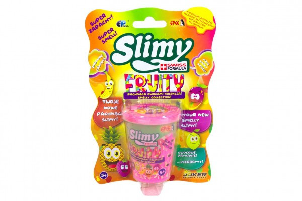 Sliz - hmota 100g v barvě ovoce 8cm 5 druhů v plastové krabičce na kartě