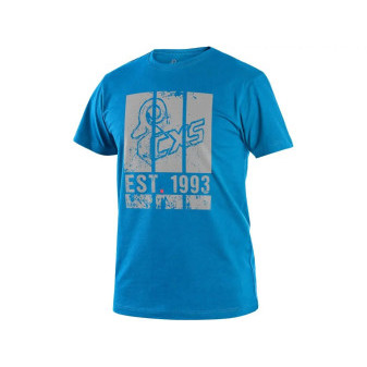 Tričko CXS WILDER, krátký rukáv, potisk CXS logo, azurově modrá, vel. 3XL
