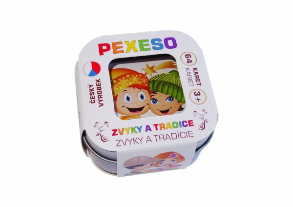 Pexeso zvyky a tradice voděodolné 64 karet v plechové krabičce 6x6x4cm 9ks v boxu