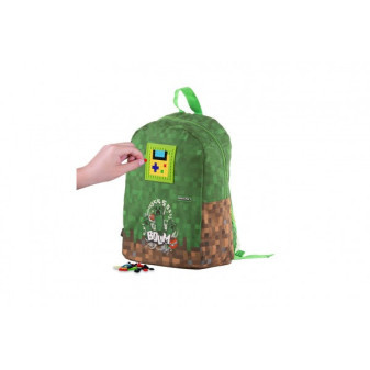 Batoh Pixie Crew Minecraft silikon 30x35cm s pixelovými kostičkami zelený v sáčku