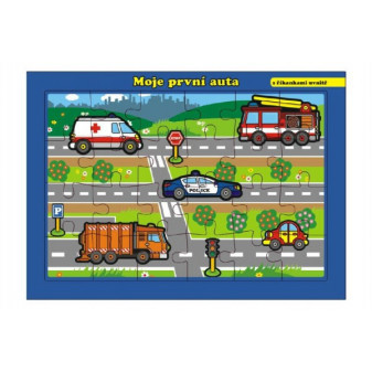 Puzzle deskové Moje první auta s říkankami 26x17cm 24 dílků