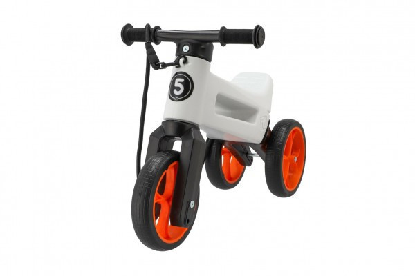 Odrážadlo FUNNY WHEELS Rider SuperSport biele/oranž. 2v1+popruh,výš.sedla28/30cm nos.25kg 18m+vs