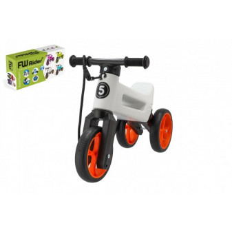 Odrážadlo FUNNY WHEELS Rider SuperSport biele/oranžová 2v1+popruh,výš.sedla28/30cm nos.25kg 18m+v Kr