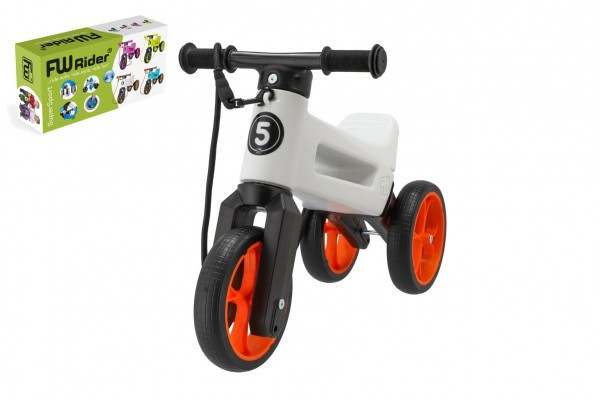 Odrážedlo FUNNY WHEELS Rider SuperSport bílé/oranž 2v1+popruh,výš.sedla28/30cm nos.25kg 18m+v kr