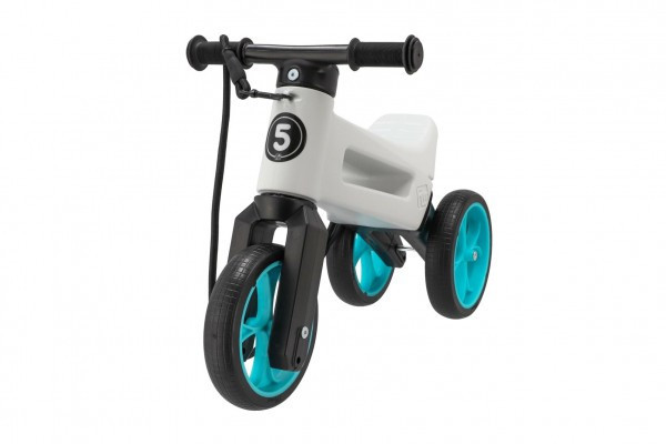 Odrážedlo FUNNY WHEELS Rider SuperSport bílé/tyrkys 2v1+popruh,výš.sedla28/30cm nos.25kg 18m+v s