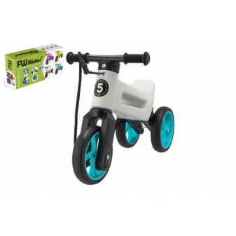 Odrážadlo FUNNY WHEELS Rider SuperSport biele/tyrkys 2v1+popruh,výš.sedla28/30cm nos.25kg 18m+vk