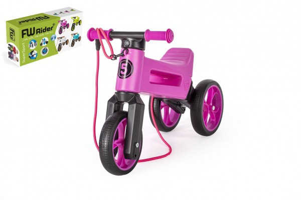 Odrážedlo FUNNY WHEELS Rider SuperSport fialové 2v1+popruh, výš. sedla 28/30cm nos 25kg 18m+ v k