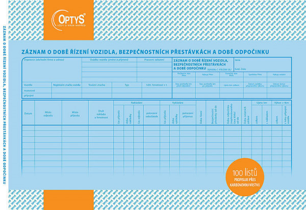 OP 1174 Záznam o dobe riadenia vozidla a bezpečnosť. prestávkach 'karbonová puťovka' karbón A4 100