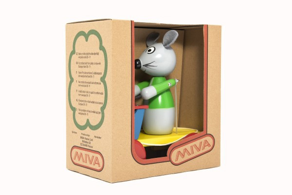 Mysz z drewnianym ksylofonem ciągnąca 20cm w pudełku