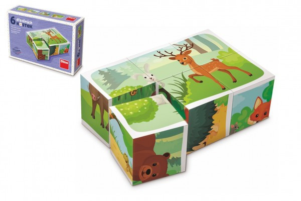 Kostka do gry Zwierzęta leśne drewno 6 szt. w pudełku 12,5x8,5x4cm