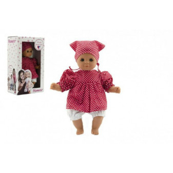 Lalka/Baby Hamiro 30cm, body materiałowe czerwona sukienka + biała kropka + szalik w pudełku 20x35x13cm